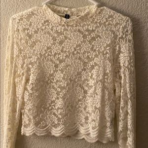 white sheer lace long sleeve crop top